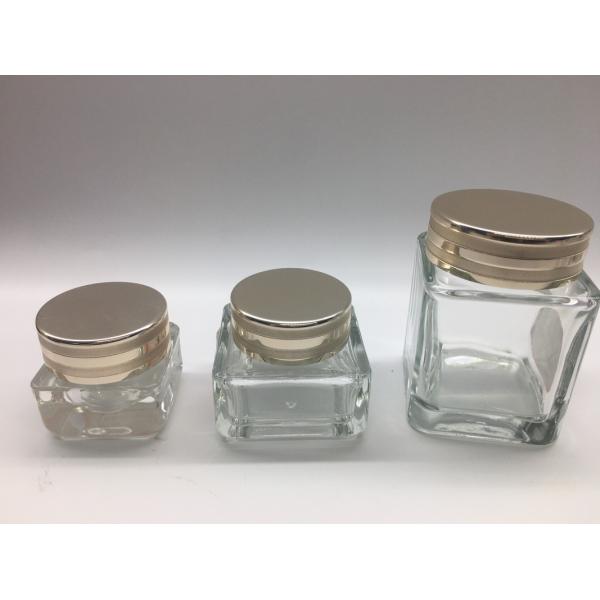 Buy Small Square Glass Cream Jars Electroplate Printing With Metallic Cap at wholesale prices
