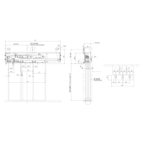 Rated Frequency 50-60Hz Elevator Door Parts , 3 Panels Side Opening Landing Door Device