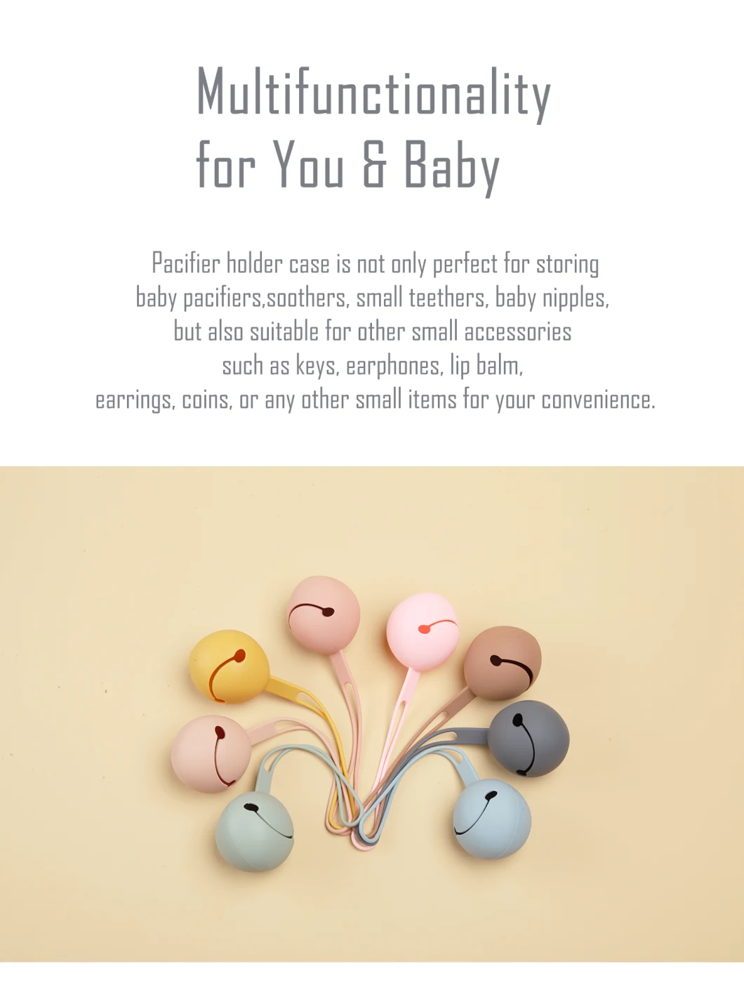 Smiley-Faced 100% Food Grade Silicone Dummy Case with Strap