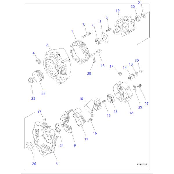 600-861-3610 6008613610 Alternator Excavator Engine Parts For KOMATSU S4D95LE S6D102E