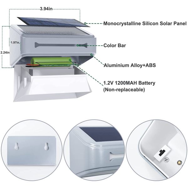 Aluminum Alloy Waterproof IP65 Solar Fence Light with 50000 Hours Lifespan and 2V Input Voltage