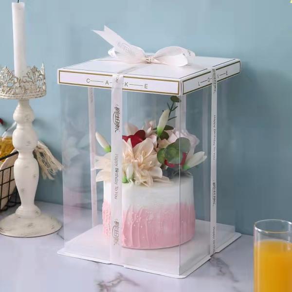 Transparent Custom Luxury Clear Tall Wedding Food Handmade OEM Square Plastic Cake Box