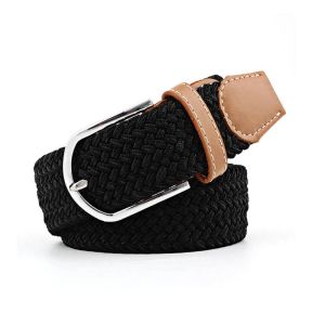 PU Braided Fabric Elastic Belt Adjustable Men 105cm Alloy Buckle