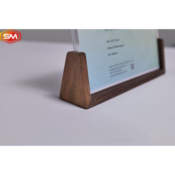 Multi Size Walnut Picture Holder U Shape Stand Acrylic Photo Frame With Wood Base