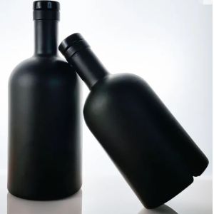 Matt Black Glass Olive Oil Bottle with Wooden Cork 100ml 200ml 375ml 500ml 750ml