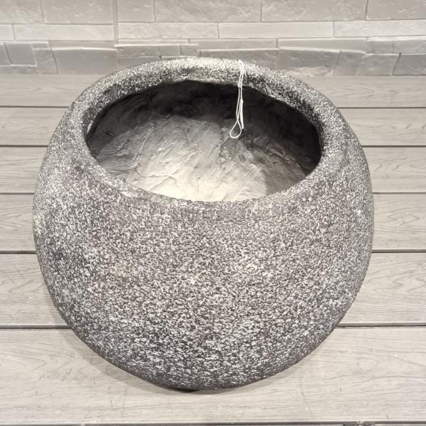 Grey Textured Round Fiber Clay Planter With Natural Rock-like Pattern