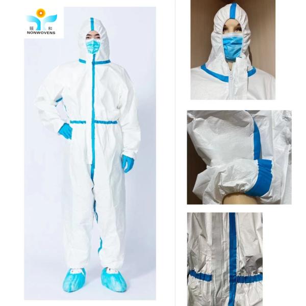Breathable Disposable Protective Coverall In PP SMS Microporous Fabric Zipper Front