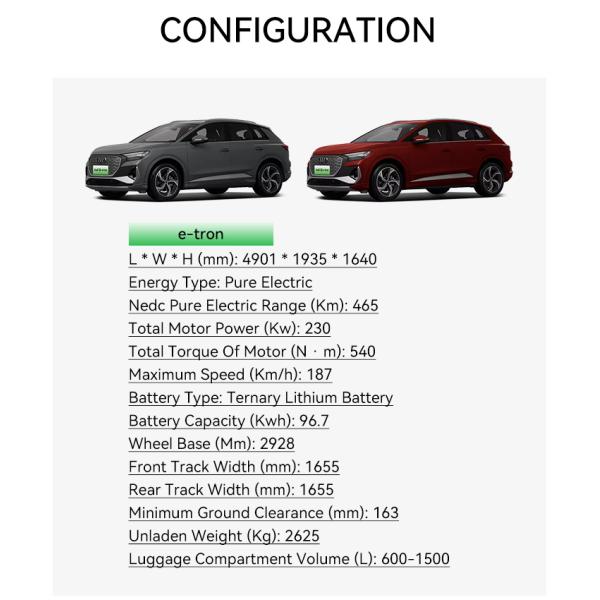 2023 Audi E-tron speed 180Km/h SUV Adult Energy Electric Vehicle with 465km Nedc Pure Electric Range and 2928mm Wheel Base Made