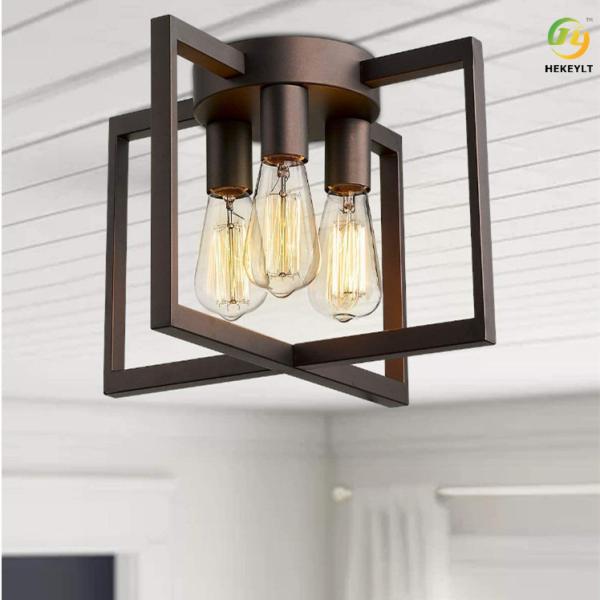 E27 Rectangular Wrought Iron Ceiling Lamp For Bedroom Dining Room