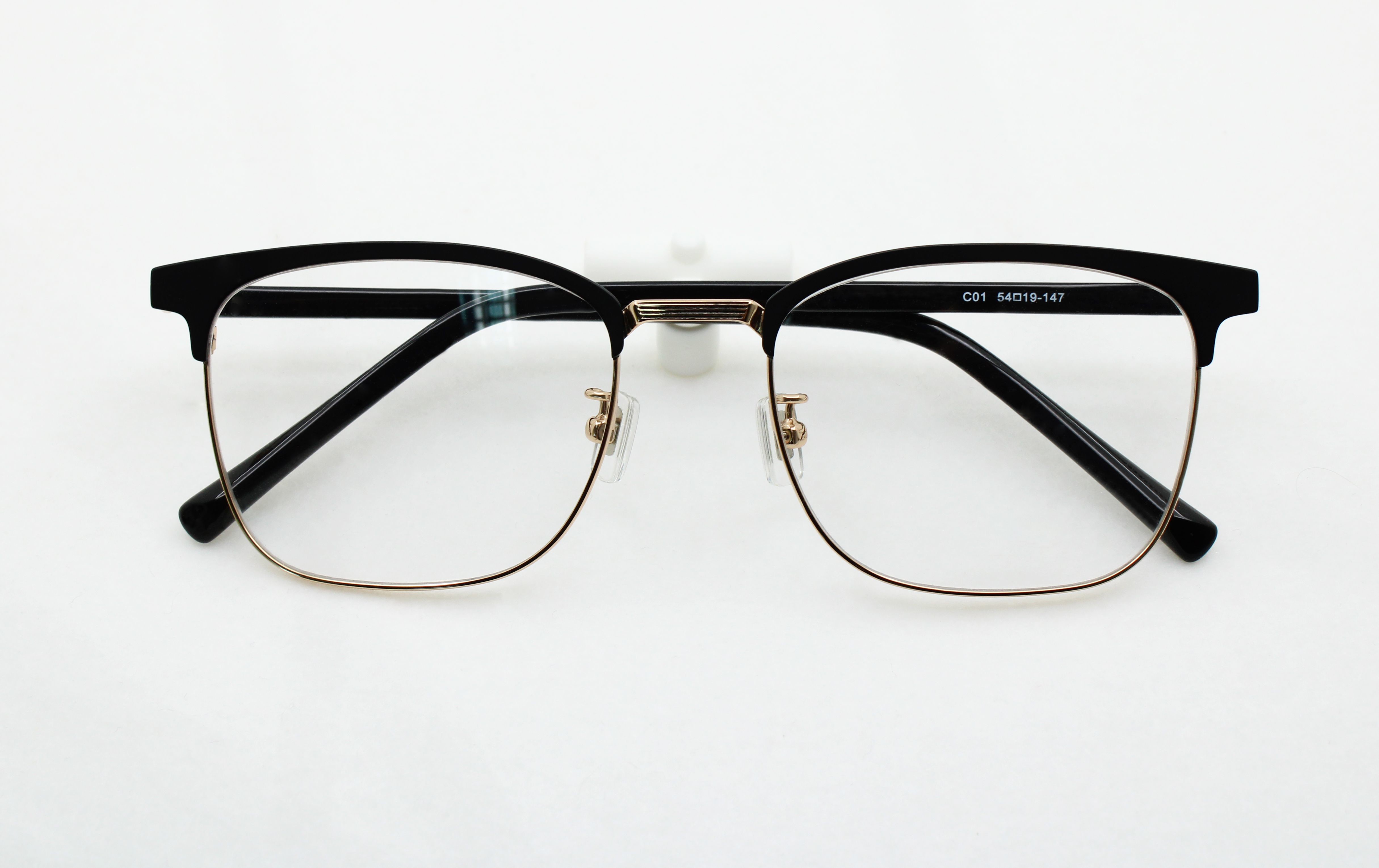 Unisex Rectangular Metal Eyeglasses with Handmade Acetate Combination Eye Frames