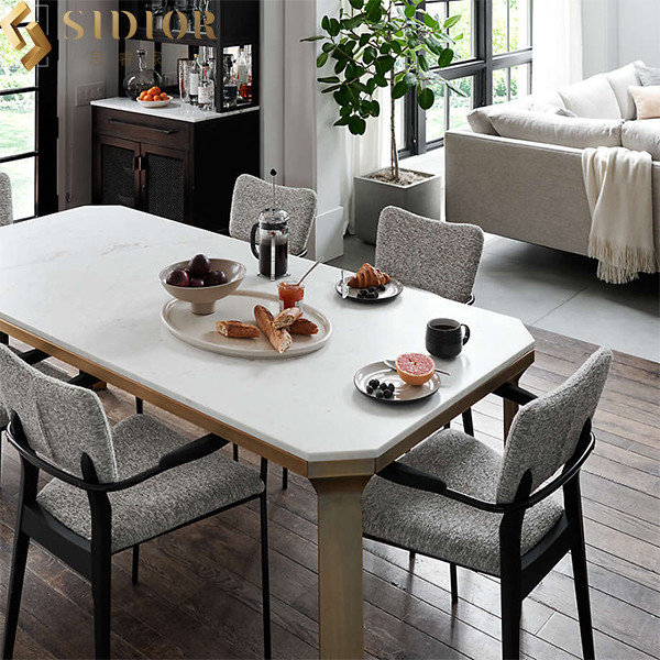 Hotel Restaurant Luxury Marble Dining Table Rectangular 2.1m Length