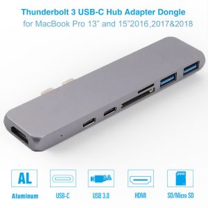 Thunderbolt 3 dual usb-c hub with SD Card reader for 2016 / 2017 / 2018MacBook