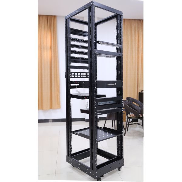 LE-RD Heavy Duty Open Rack SPCC Steel Construction Powder Coated Finish Adjustable Depth Mobile Solution4 Post Open Frame Server Rack 18U-47U 600mm