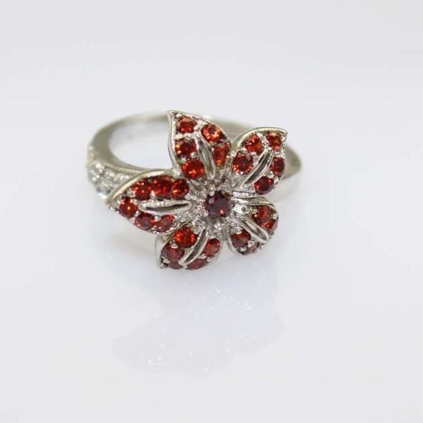 Women Jewelry Flower Design Sterling Silver Pave Blue Cubic Zirconia Ring (S-RJ344)