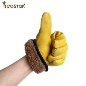 Thick Fleece Suede Sheepskin Winter Beekeeping Gloves Yellow For Beekeeper