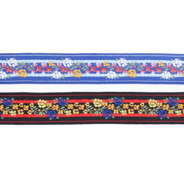 Blue Black Daisy Polyester 35mm Jacquard Ribbon Trim