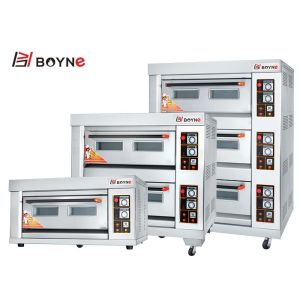 Three deck Six Trays Gas Oven Bakery Pizza Oven With Stone For Restaurant
