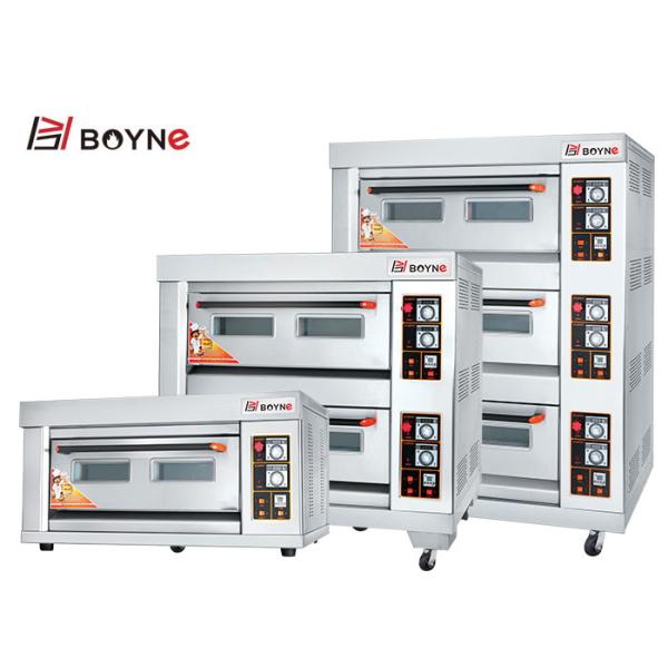 Three deck Six Trays Gas Oven Bakery Pizza Oven With Stone For Restaurant