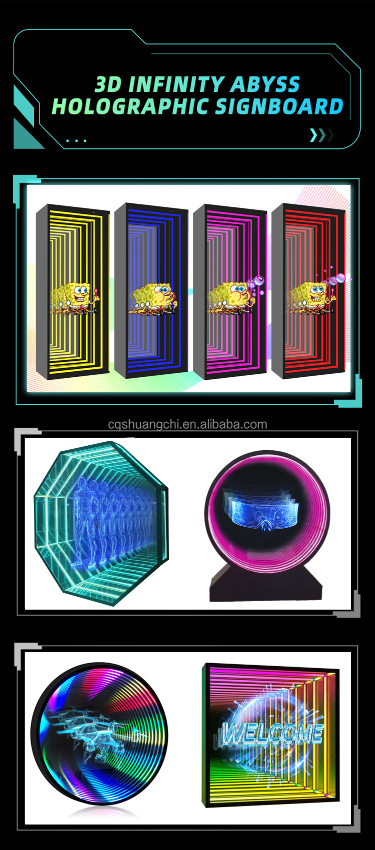 Installation Screw Bolts Fixing/Hang 3D Hologram Fan Magic Infinity Mirror Light Box