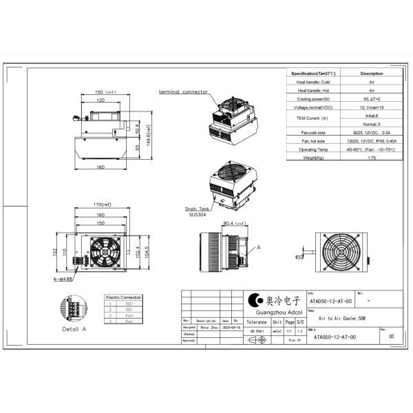 50W,12VDC,Air to air thermoelectric Cooler Assembly
