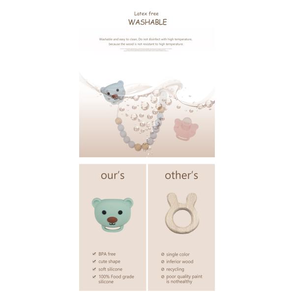 Food Grade Silicone Baby Pacifier Chain With Cute Animal panda Shape