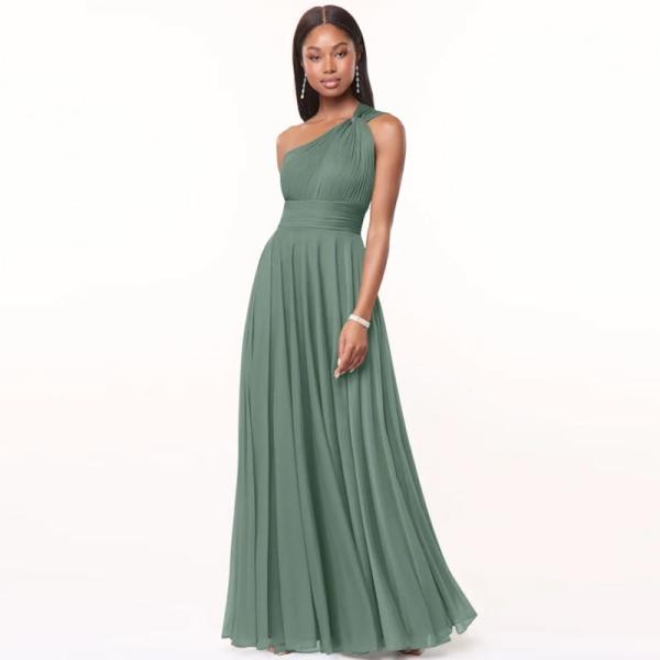 Hot Sale Custom-made Plus Size A-Line One-Shoulder Floor-Length Green Chiffon Bridesmaid Dress Evening Princess
