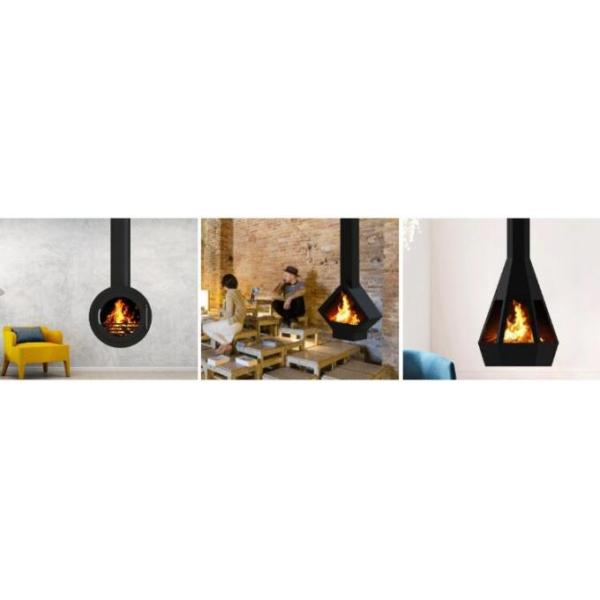 Modern Warm Hanging Carbon Steel Ceiling Suspended Wood Fireplace