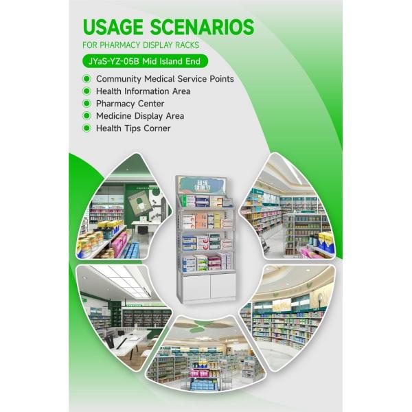 JYaS-YZ-05B High-End Boutique Pharmacy Design Cabinet for Pharmacy Entrance with White Glossy Boards