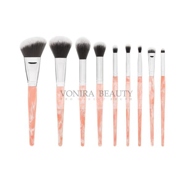 Buy 9 Piece Taklon Vegan Hair Brush Set With Rose Quartz Handle , Synthetic Blush Brush at wholesale prices