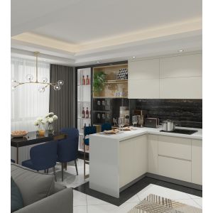 Prefabricated Walnut Kitchen Cabinets Wooden Furniture Cupboard Joinery