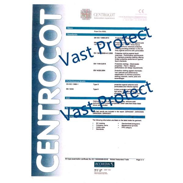 Cat 3 Type 5/6 Waterproof Breathable Disposable Microporous Coverall