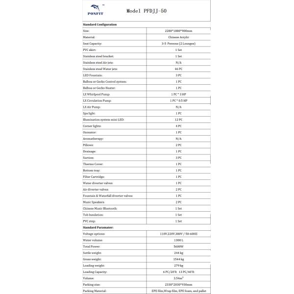 Luxury Outdoor Whirlpool Spa Tub With 3 - 5 Years Warranty PFDJJ 50