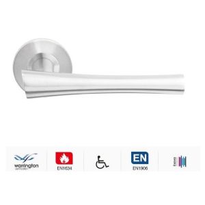 China Satin brushed stainless steel door handle with round backplate on sale