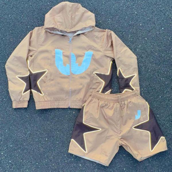 Custom Two Piece Windbreaker Short Jacket Set Zip up Nylon Polyester Streetwear Men Windbreaker Tracksuit Short Set With Zipper