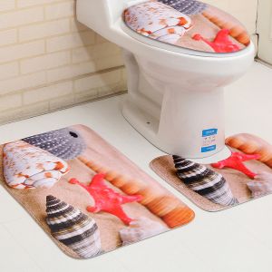 Three Piece Bathroom Mat Toilet Carpet Set 3D Dolphin Printed