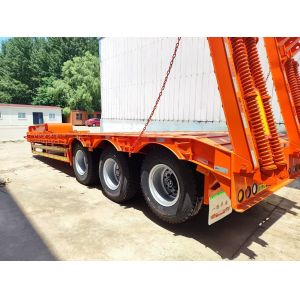 Orange 3-Axle Lowboy Semi-Trailer: 60T Payload, Sturdy Design for Heavy Loads
