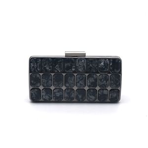 China Flat Closure Black Rectangle Handbag Frames With Grey Acrylic on sale