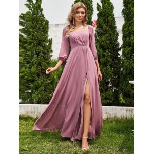 Plus Size Ruffled Long Sleeve High Slit Off-shoulder High Slit Purple Orchid