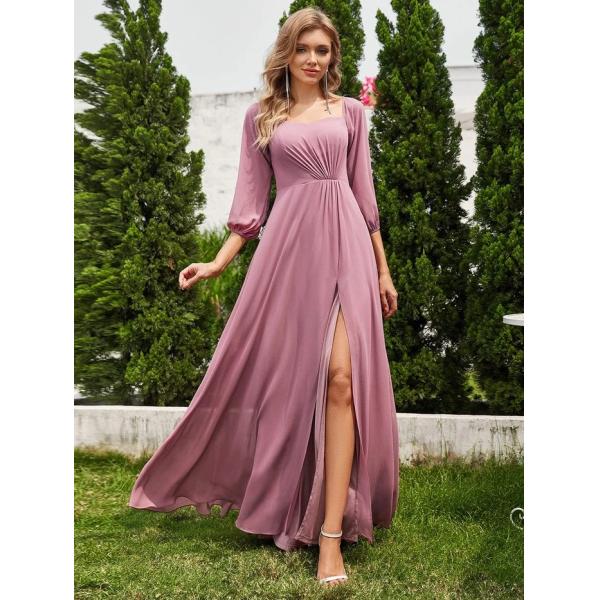 Plus Size Ruffled Long Sleeve High Slit Off-shoulder High Slit Purple Orchid