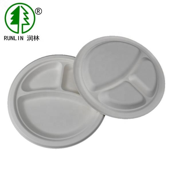 Eco Round Bagasse Biodegradable Food Trays Round 3 Compartment Takeaway
