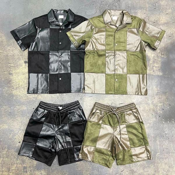 Custom Summer Jogging Suits Two Piece Splice Leather Short Jacket Set High