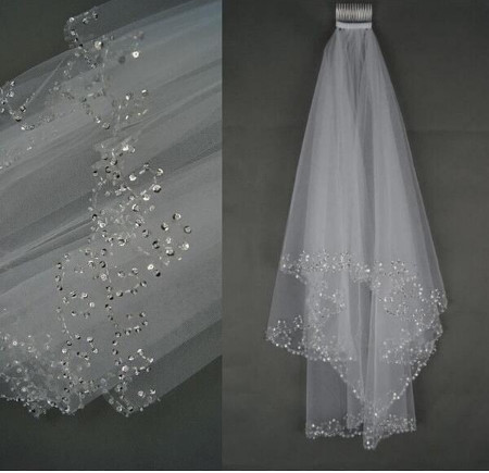 Bridal veil, wedding dress, dress accessories, 2 layers of handmade beads, hook styling bridal veil wholesale
