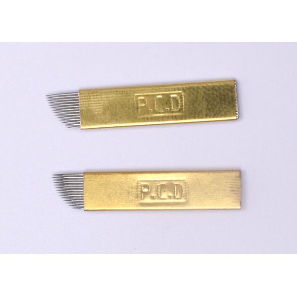 Gold 12 &14 Pins Curved Flat Eyebrow Tattoo Needle / Sterilized Stainless Steel Tattoo Needles