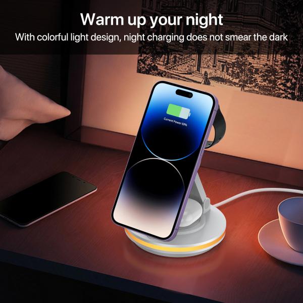 Rotable & Foldable wireless magnetic phone charger with LED light
