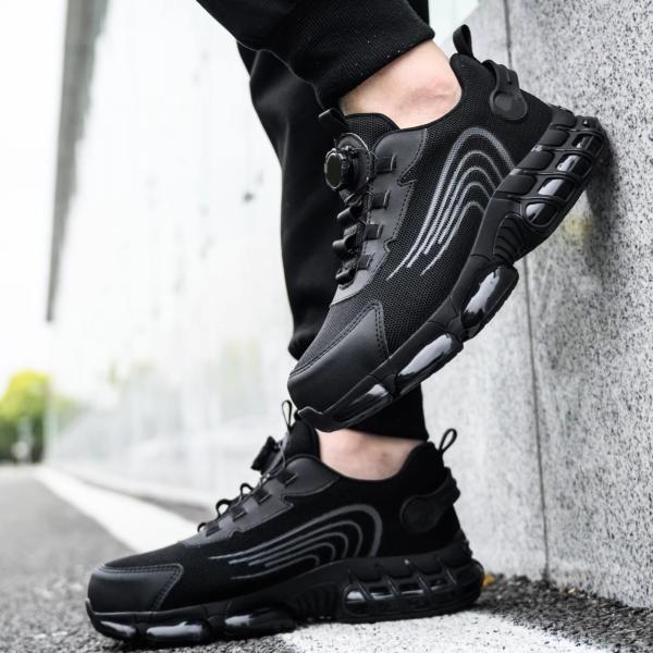 Air-cushioned Sole Black Microfiber Safety Shoes For Industrial Safety
