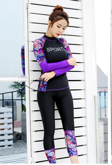 2019 UV Protection Swimming suit for women long sleeve and legs swimwear shorts pants set beach surf clothes swimsuit