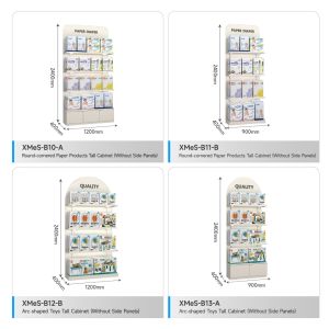 Mom & Baby Display Showcase Curved Paper Products Cabinet Baby Display Shelf for