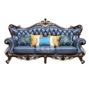 Wooden Set Leather Luxury Couch Living Room Sofa