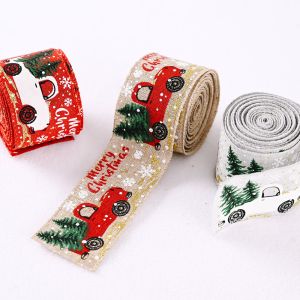 burlap linen christmas ribbon with logo decoration ribbon for gift printed