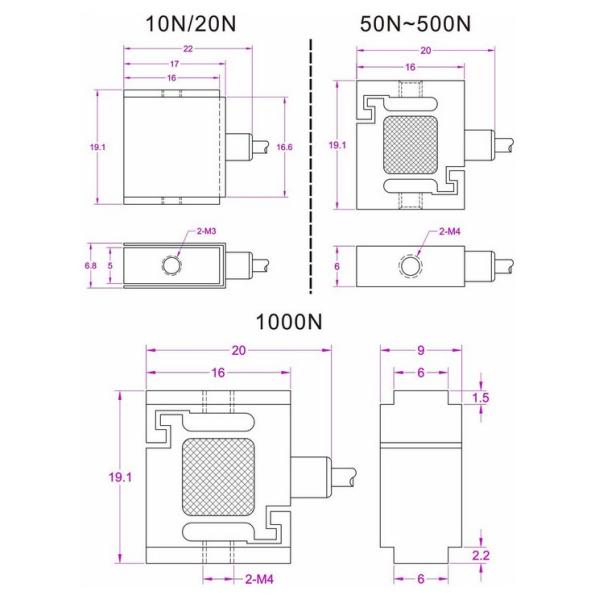 miniature s type load cell 1kg 2kg